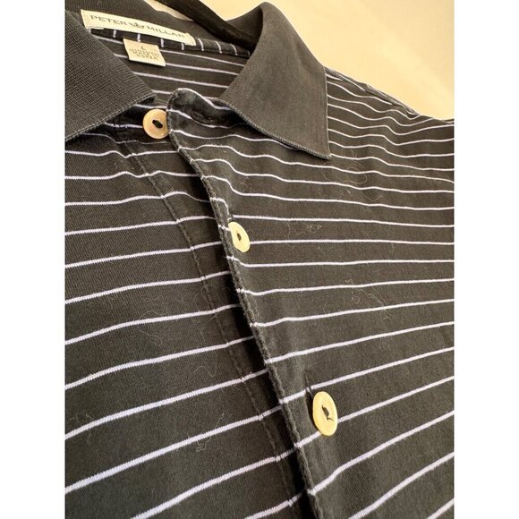 Peter Millar Men's Size L Striped Polo Shirt Black - Picture 6 of 10